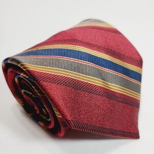 Bravini Red & Blue Stripe Men's Pointed Silk Necktie Jacquard Fabric 57x4"